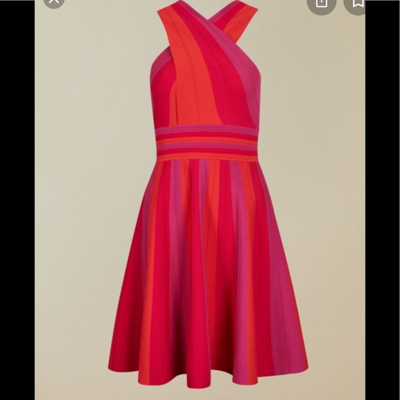 Kilyiee knitted crossover dress in bright pink. - Picture 3 of 7